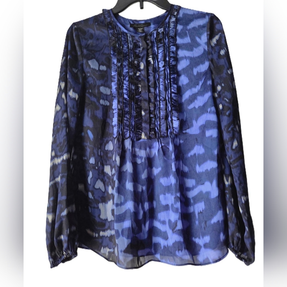 Kenneth Cole New York Abstract Blue and Black Blousesize XS